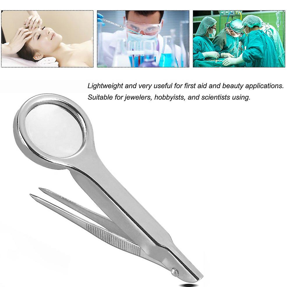 Multifunctional 10x Magnifier Stainless Steel Magnifying Glass With Tweezer