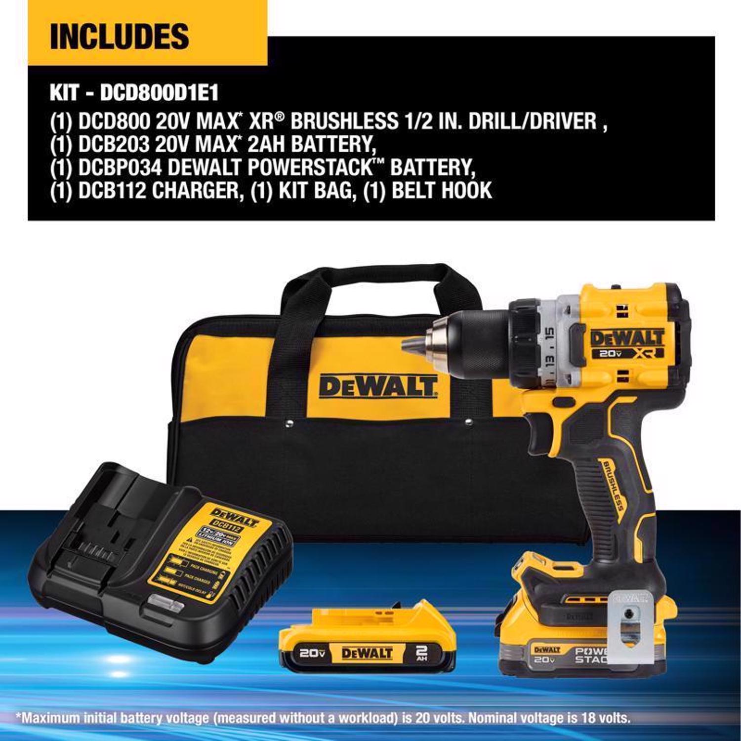 DW 20V MAX XR 20 V 1/2 in. Brushless Cordless Drill/Driver Kit (Battery \u0026 Charger)