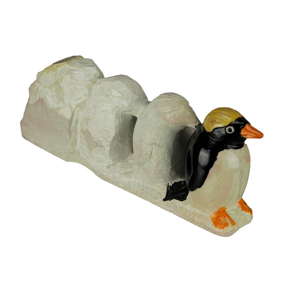 Hand Carved Natural Stone Evolution Of A Penguin Statue   4.25 X 11.5 X 2.25 inches