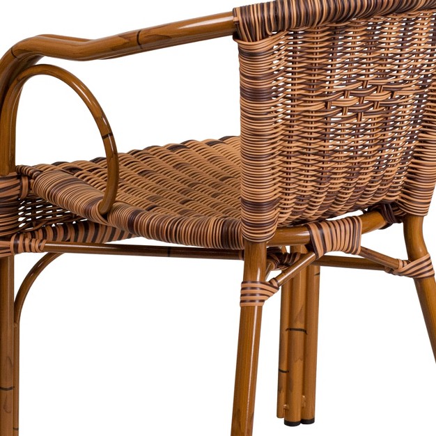 Flash Furniture Cadiz Series Rattan Restaurant Patio Chair With Bamboo aluminum Frame