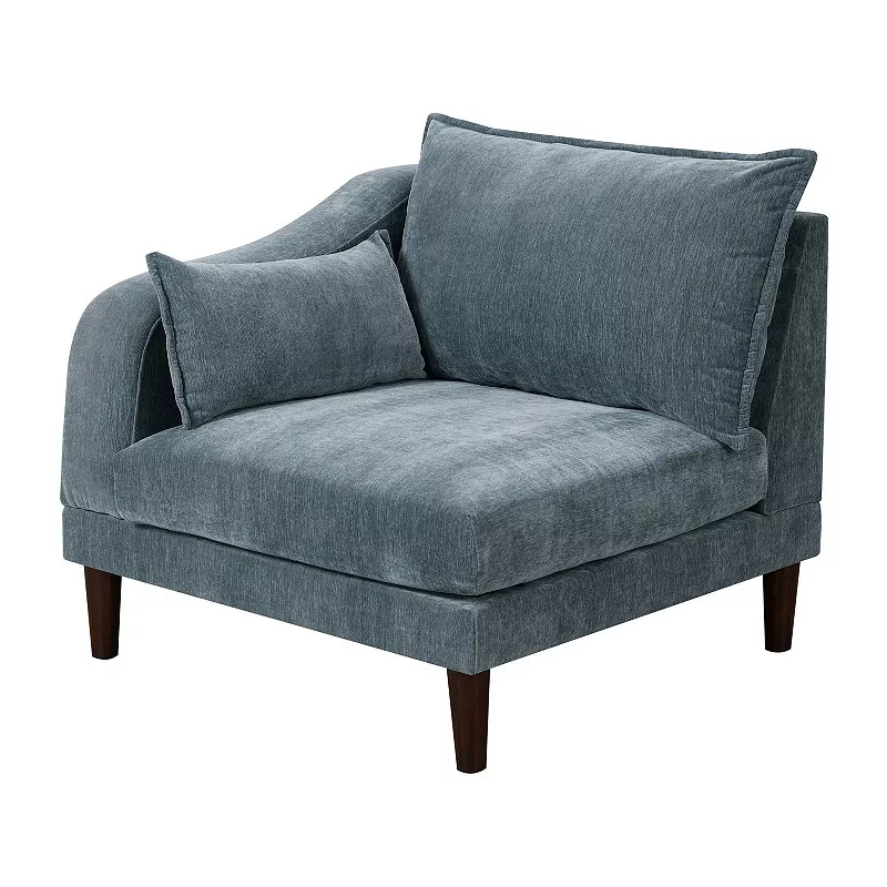 Rio 33 Inch Modular Single Arm Corner Chair， 2 Lumbar Cushions， Slate Blue