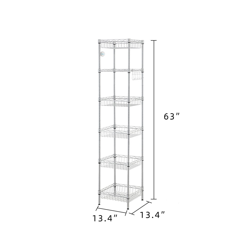 Ktaxon 6-Tier Wire Storage Shelves Unit with Side Hooks,13.39