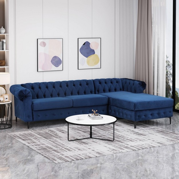 2pc Burland Contemporary Chaise Sectional Dark Blue Christopher Knight Home