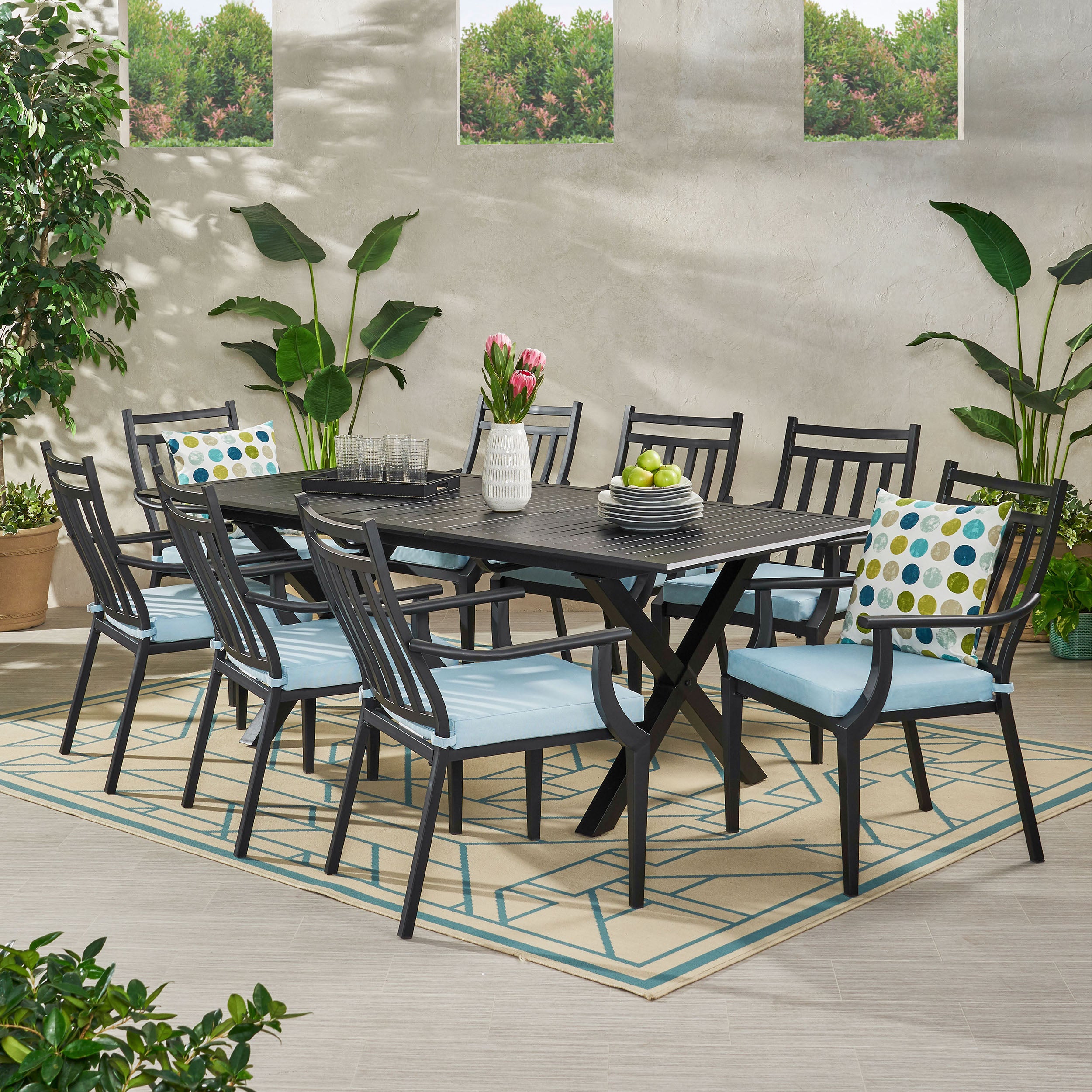 Olive Outdoor 9 Piece Dining Set with Expandable Table