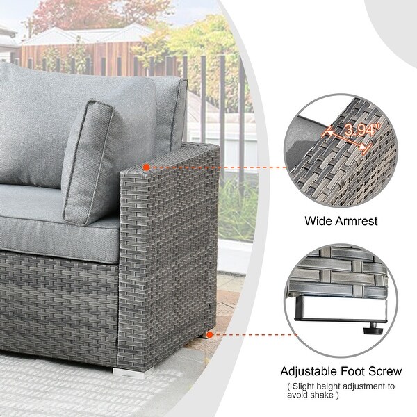 HOOOWOOO 10piece Patio Wicker Furniture Sectional Sofa Set Swivel Rocker with Fire Pit Table