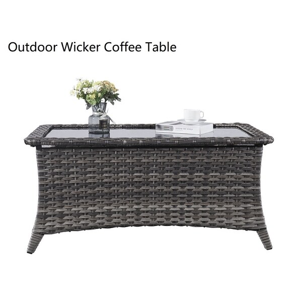 Outdoor Wicker Coffee Table Glass Top Table End Table