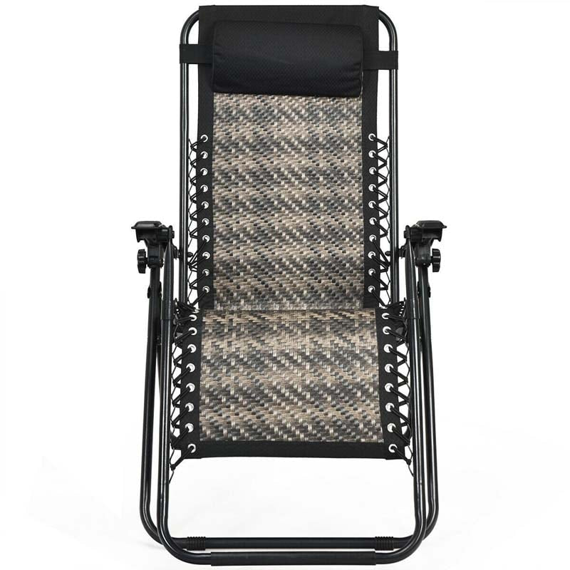 Rattan Folding Zero Gravity Lounge Chair Outdoor with Removable Pillow, Locking System, Adjustable Portable Patio Armchair