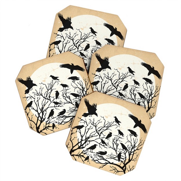 Heather Dutton Ravens Call Natural Set Of 4 Coasters Deny Designs