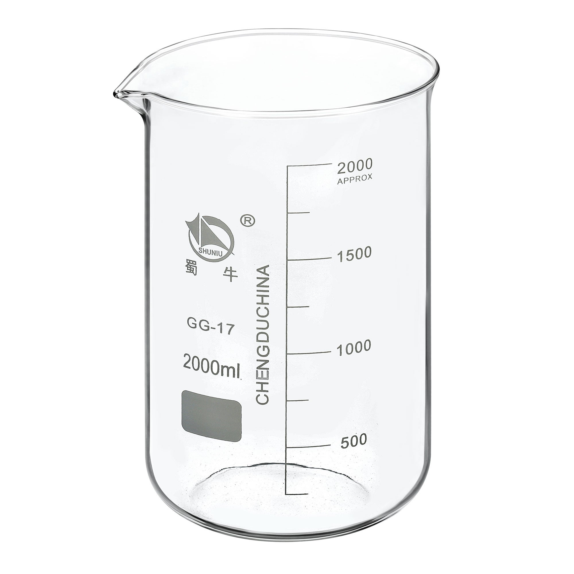 2000ml Low Form Glass Beaker， 3.3 Borosilicate Lab Measuring Cups - Clear