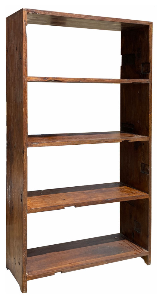 Rustic Raw Old Wood Open Shelf Brown Bookcase Display Cabinet Hcs6932   Farmhouse   Bookcases   by Golden Lotus Antiques  Houzz