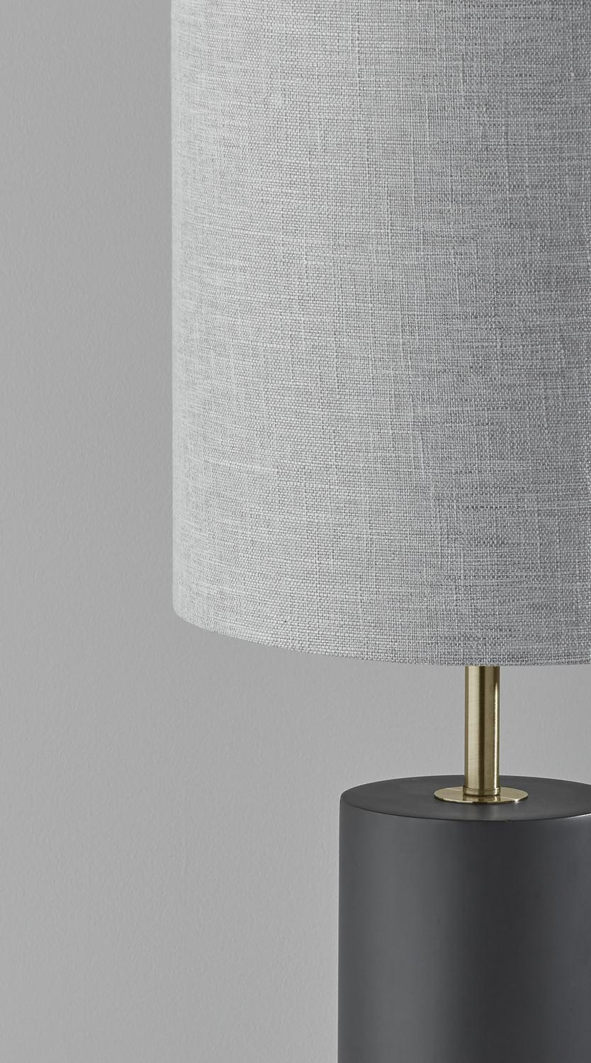 Adesso Dean Table Lamp， Black Poplar Wood with Antique Brass Accent