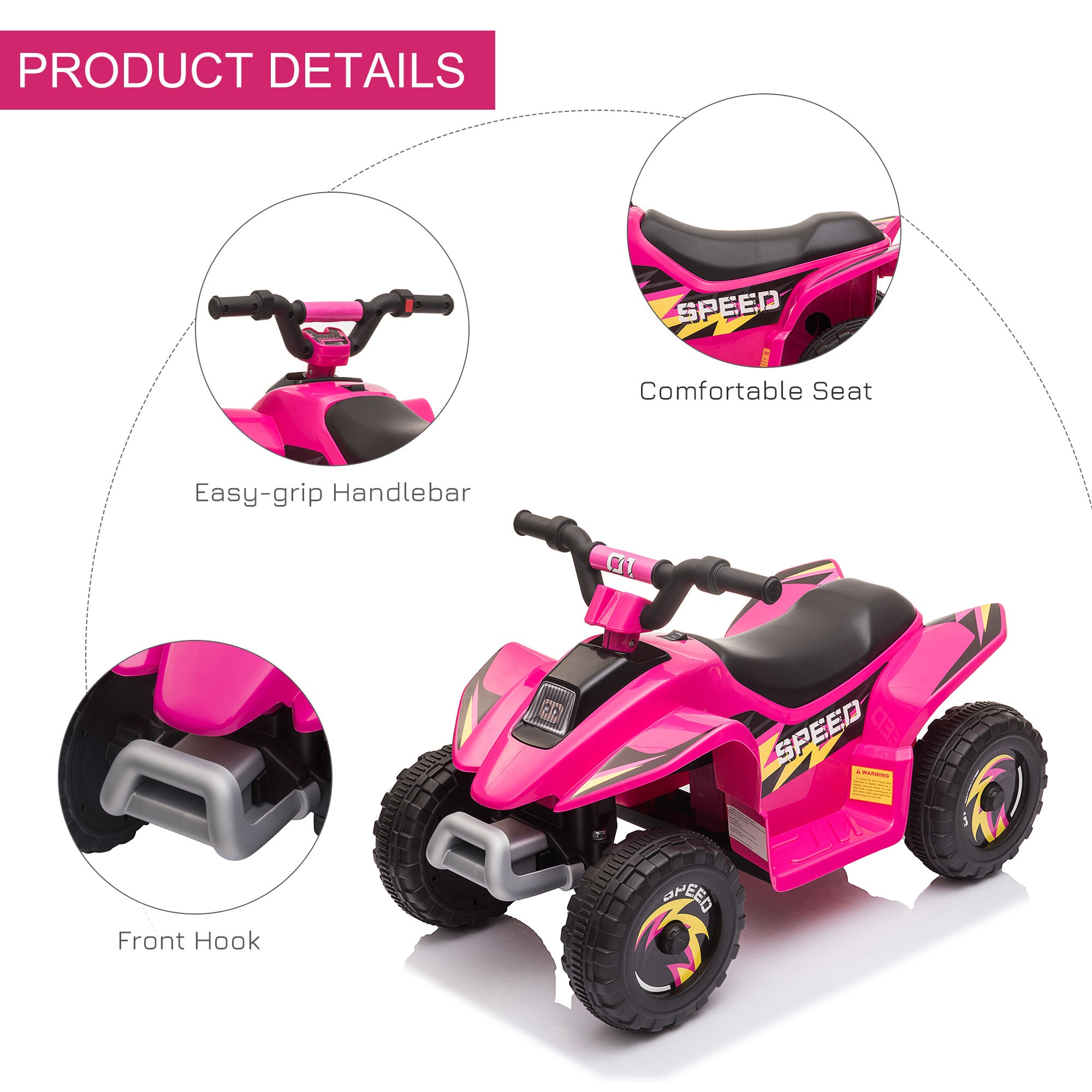 Aosom 6V Kids Electric Ride on Car with Big Wheels 3-5 Years Old Pink