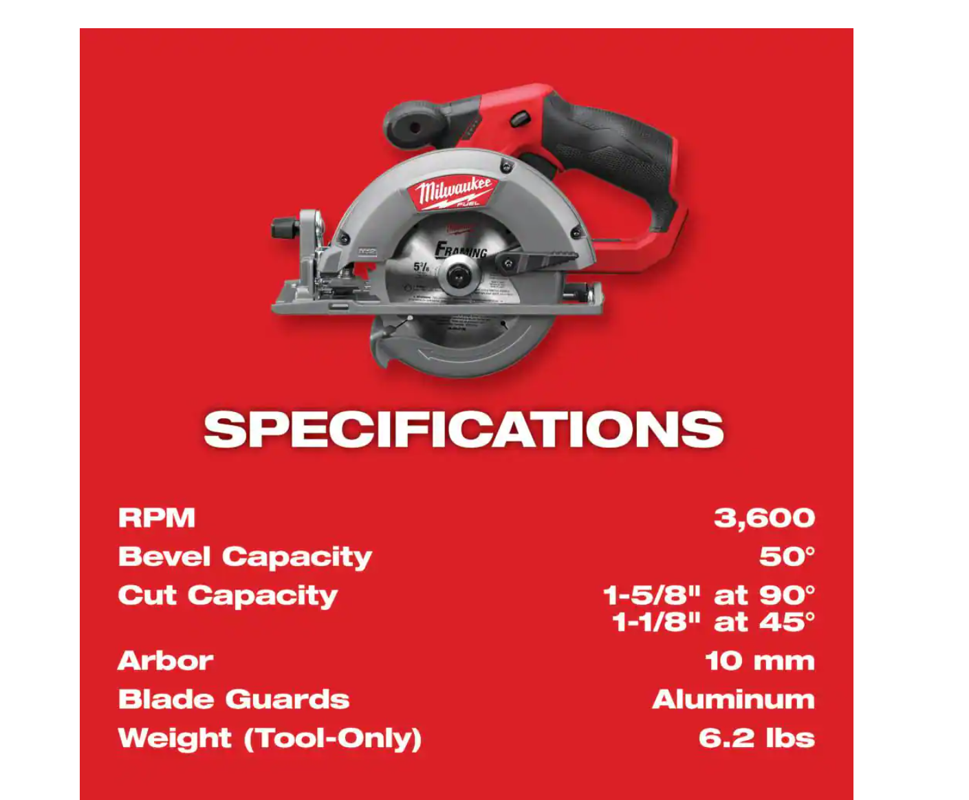 Milwaukee 2530-20 M12 FUEL 12-Volt Lithium-Ion Brushless Cordless 5-3/8 in. Circular Saw (Tool-Only) w/ 16T Carbide-Tipped Metal Saw Blade