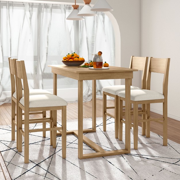 5 piece Farmhouse Counter Height Dining Table Set With 1 Rectangular Dining Table And 4 Dining Chairs For Small Places Modernluxe