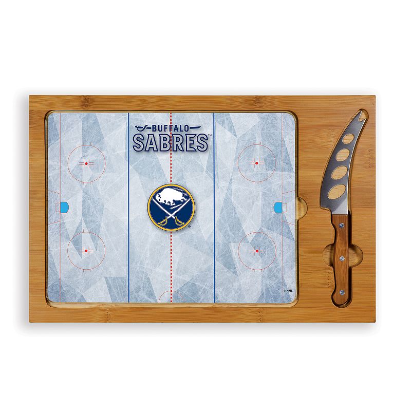 Picnic Time Buffalo Sabres Icon Glass Top Cutting Board and Knife Set