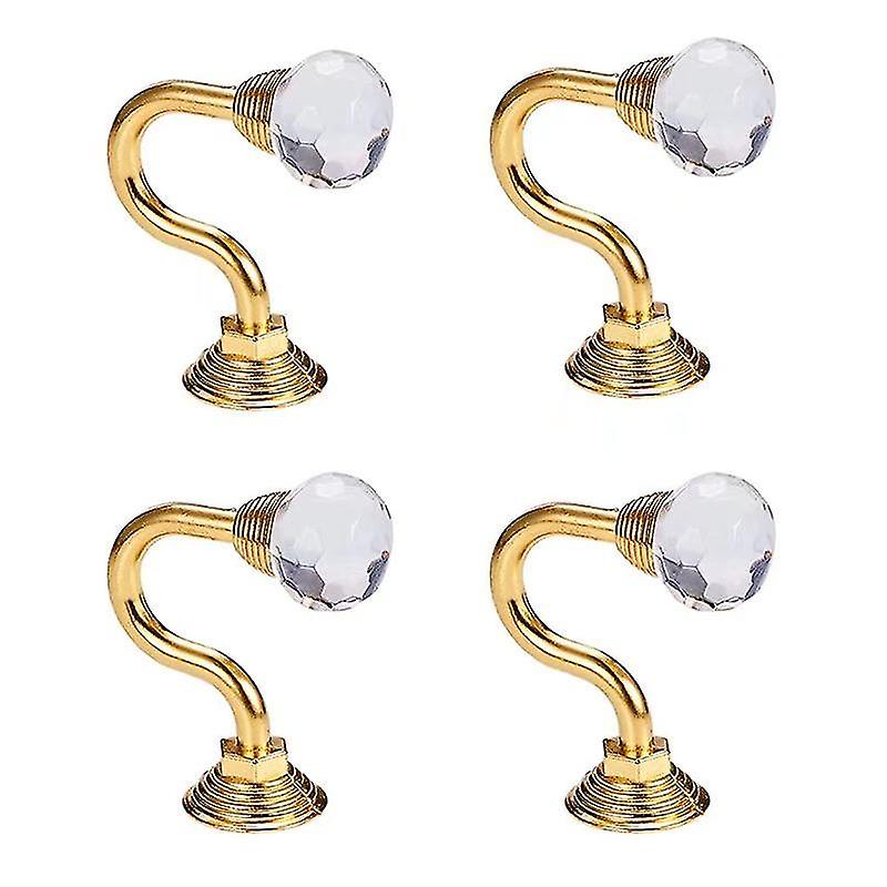 4 Pcs Clear Crystal Curtain Tiebacks Wall Mount Multi-purpose Hook Wall Hook With Screw Gold