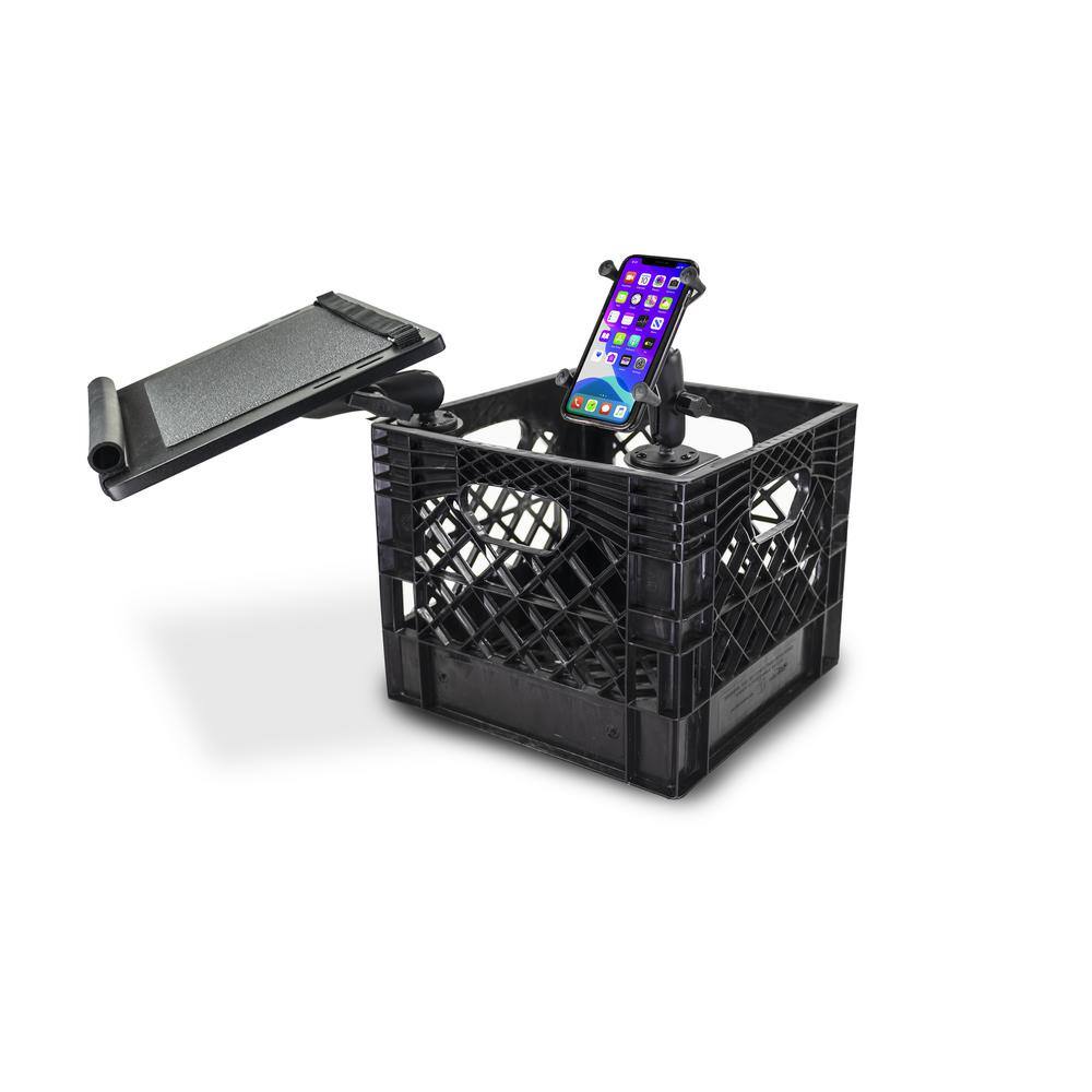 AutoExec Milk Crate Vehicle and Mobile Office Work Station with Laptop Tray Power Inverter and Phone Mount AECRATE-26