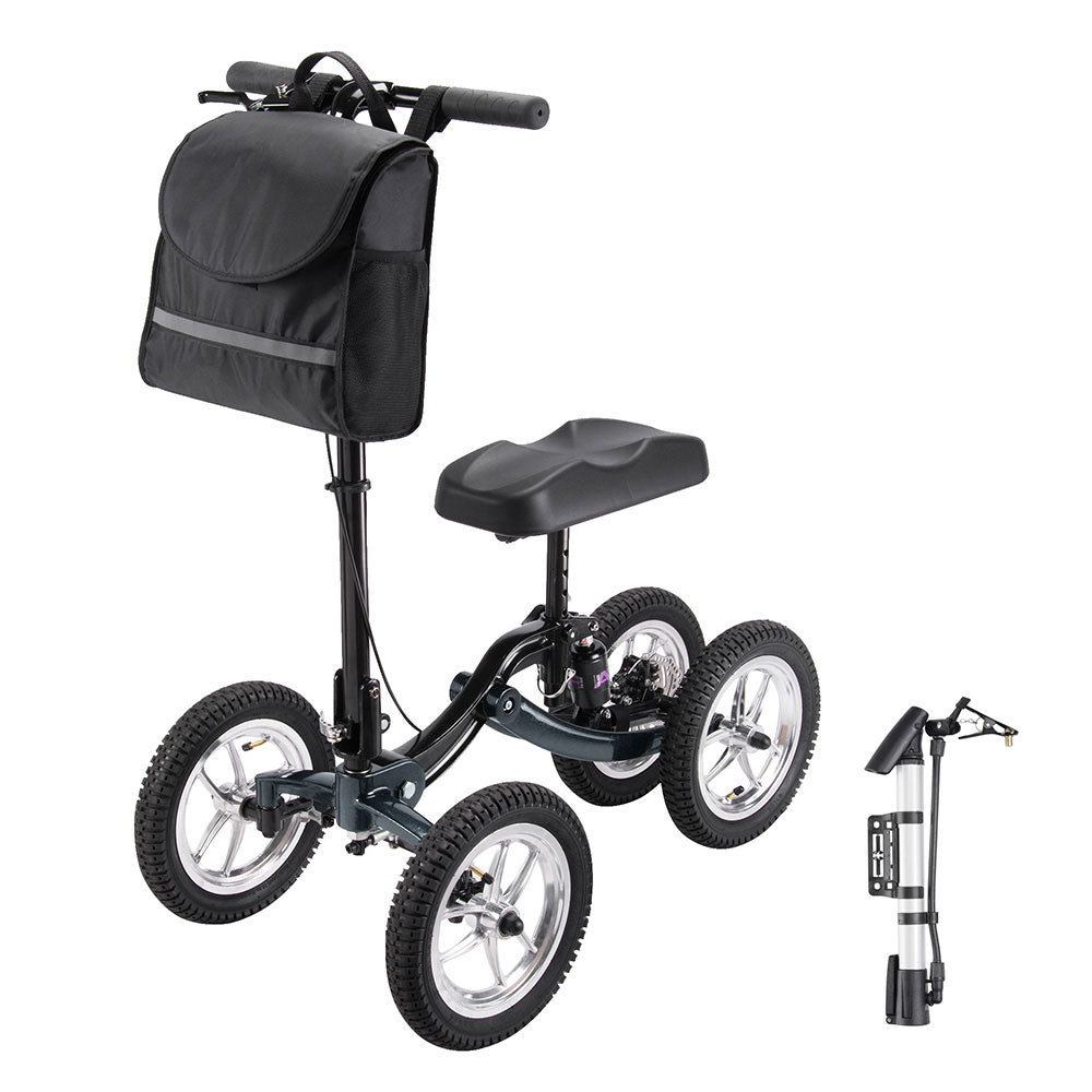 Yescom Folding All-Terrain Knee Walker Scooter Steerable Brake Basket Pump