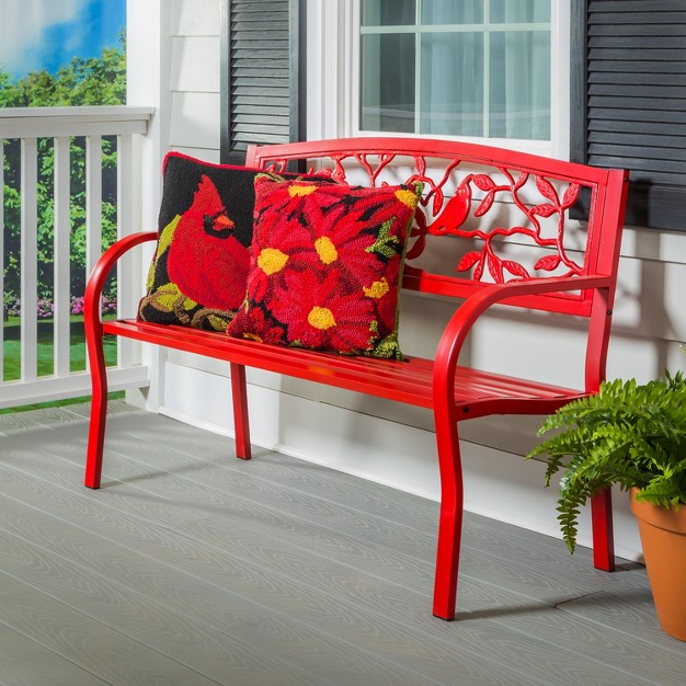 Evergreen Cardinals Metal Garden Bench Red