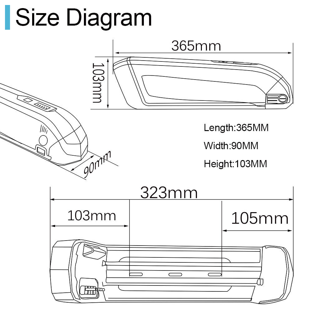 Rechargeable Side release 3500 cell 36v 14ah ebike lithium li ion battery pack for electric Bicycle 500W 350W