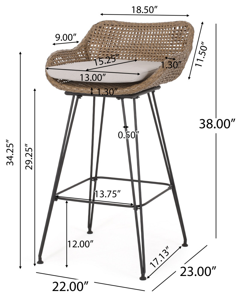 Pondway Outdoor Wicker/Iron Barstools  Set of 4   Tropical   Outdoor Bar Stools And Counter Stools   by GDFStudio  Houzz