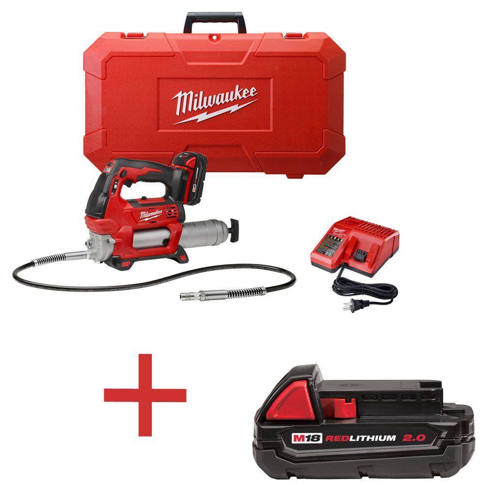 MW M18 18V Lithium-Ion Cordless 2-Speed Grease Gun Kit with M18 2.0 Ah Compact Battery 2646-21CT-48-11-1820