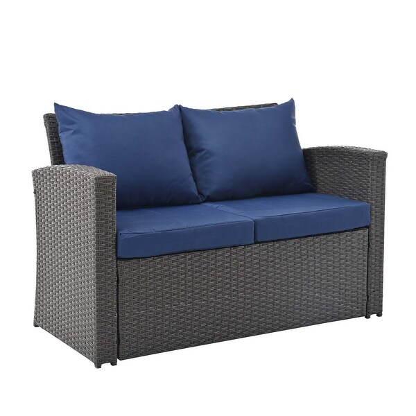 4Piece PE Wicker Patio Conversation Set with Cushions