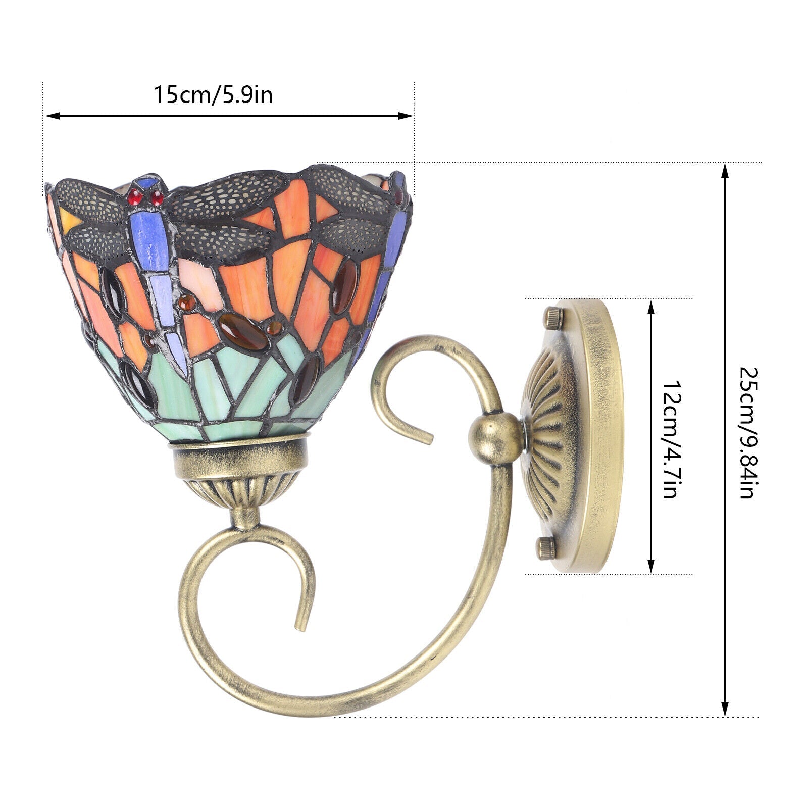  LED Wall Lamp Stained Glass Shade Hanging Light Fixture Large Design Suitable for Study Room Restaurant Bar E27 (Bulb Not Included)