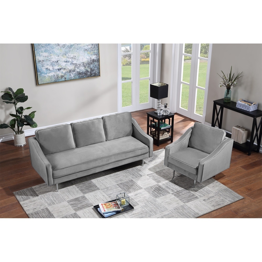 Merax 2 Piece Mordern Velvet Armchair and Sofa Sets