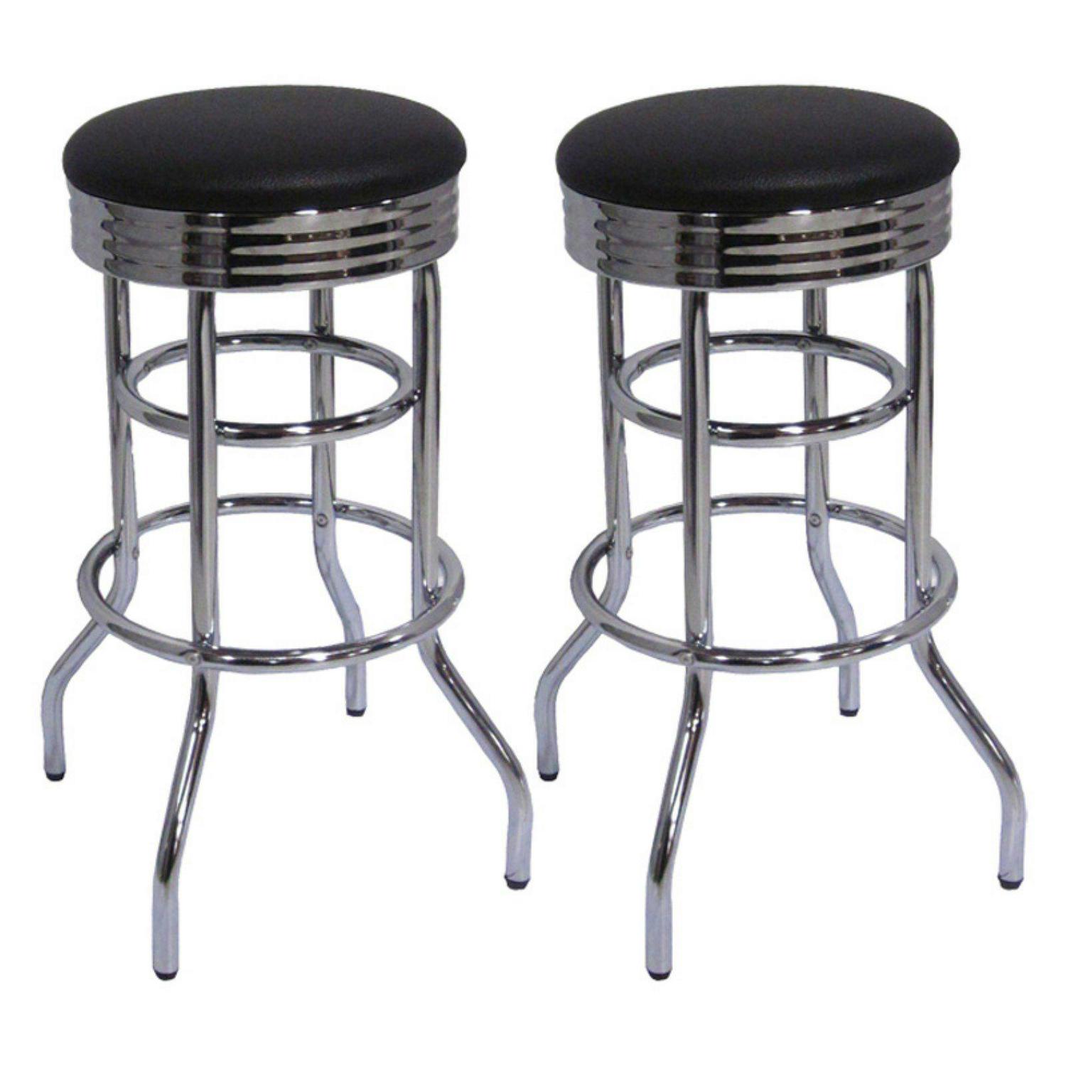 TRINITY 29 in. Chrome Swivel Bar Stool 2 Pk.  Black