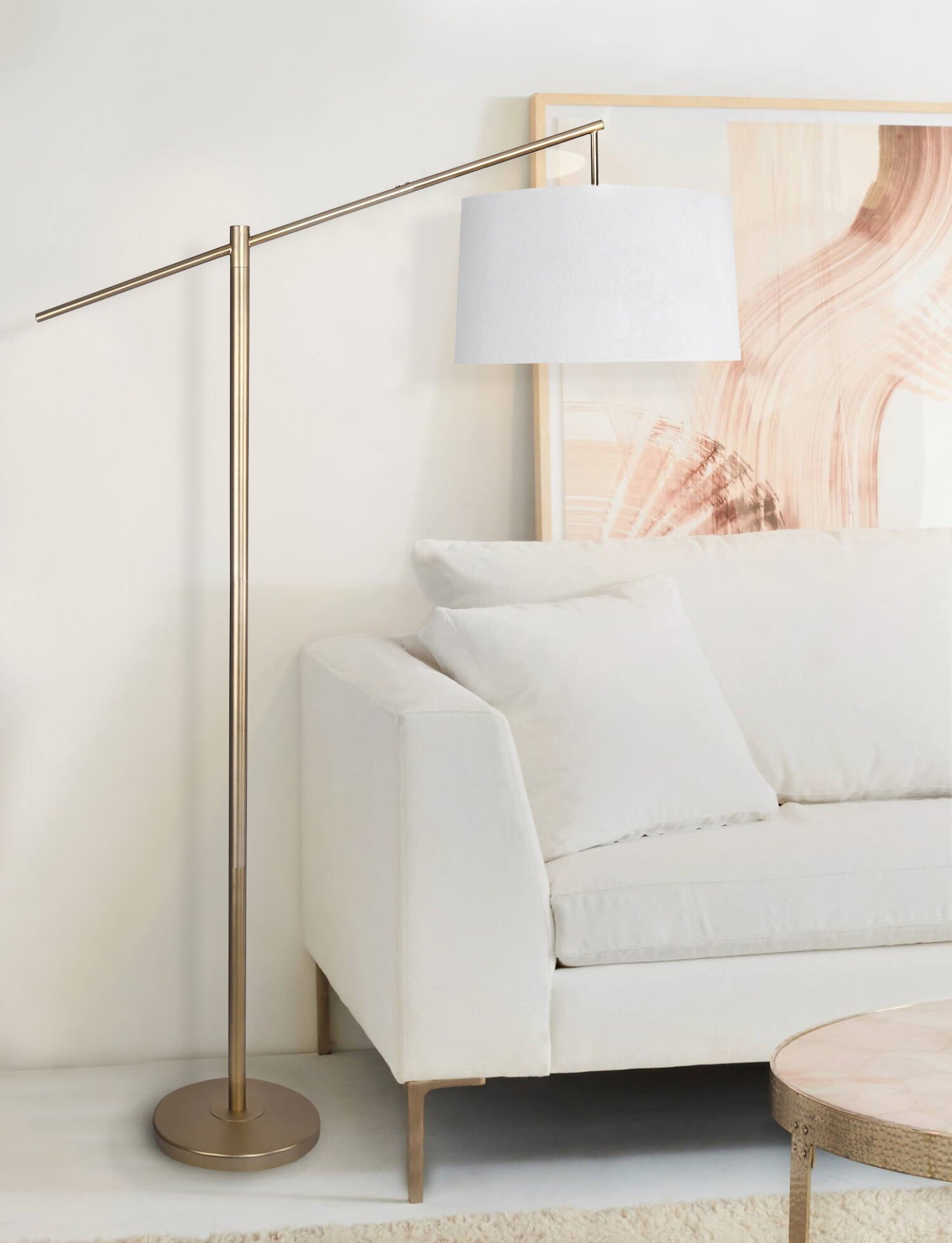 69 Task Floor Lamp Plated Gold w/ Off-White Shade for Living Room, Study and More