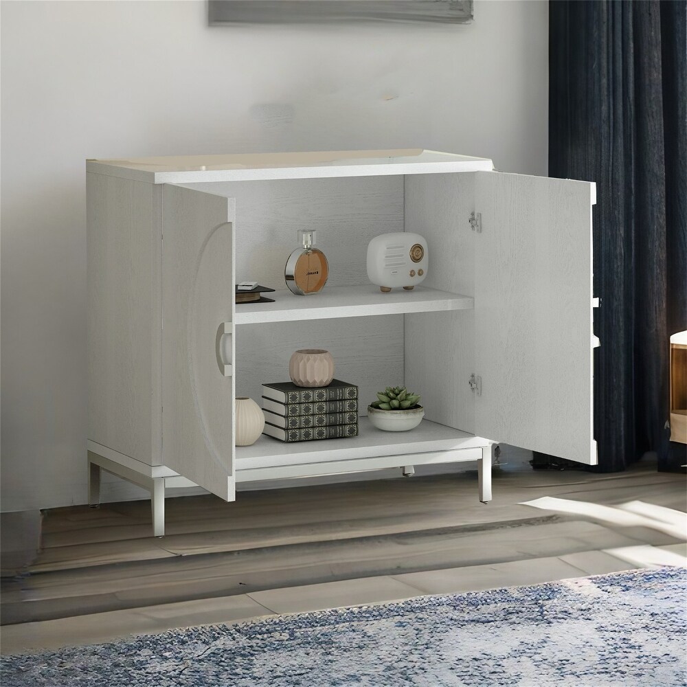 Storage Cabinet with Solid Wood Veneer and Metal Leg Frame