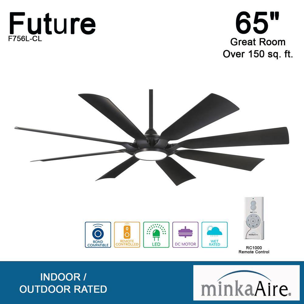 MINKA-AIRE Future 65 in. LED Indoor Outdoor Coal Black Ceiling Fan with Remote F756L-CL