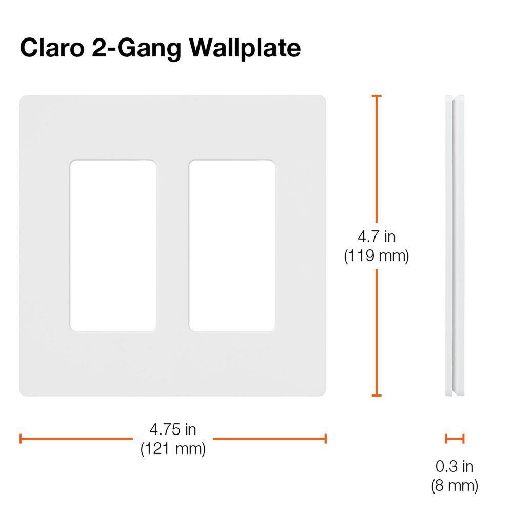 Lutron Claro 2 Gang Wall Plate for DecoratorRocker Switches Gloss White (CW-2-WH) (1-Pack) CW-2-WH