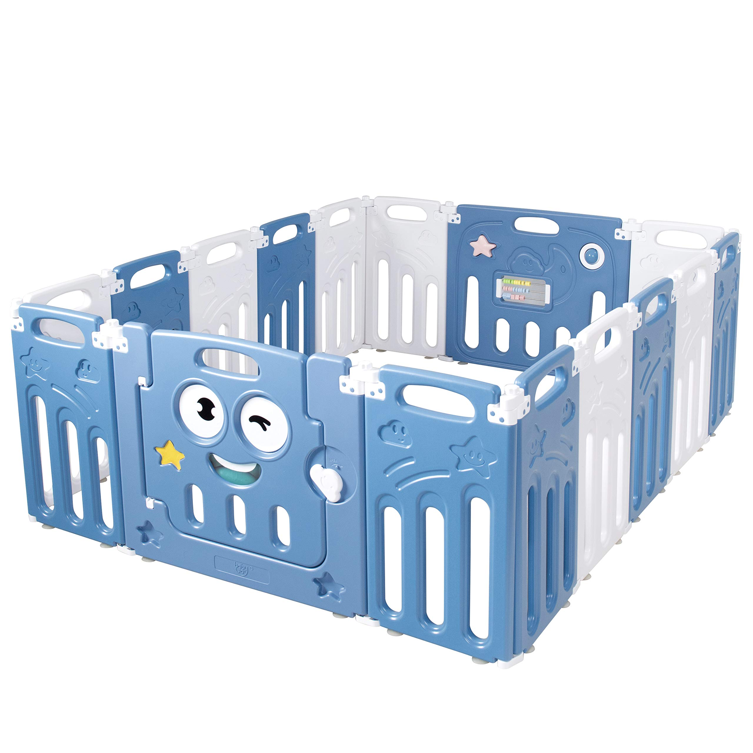 Costzon Foldable Baby Playpen, 14/16-Panel Baby Play Yards with Lock Door & Anti-Slip Rubber Bases