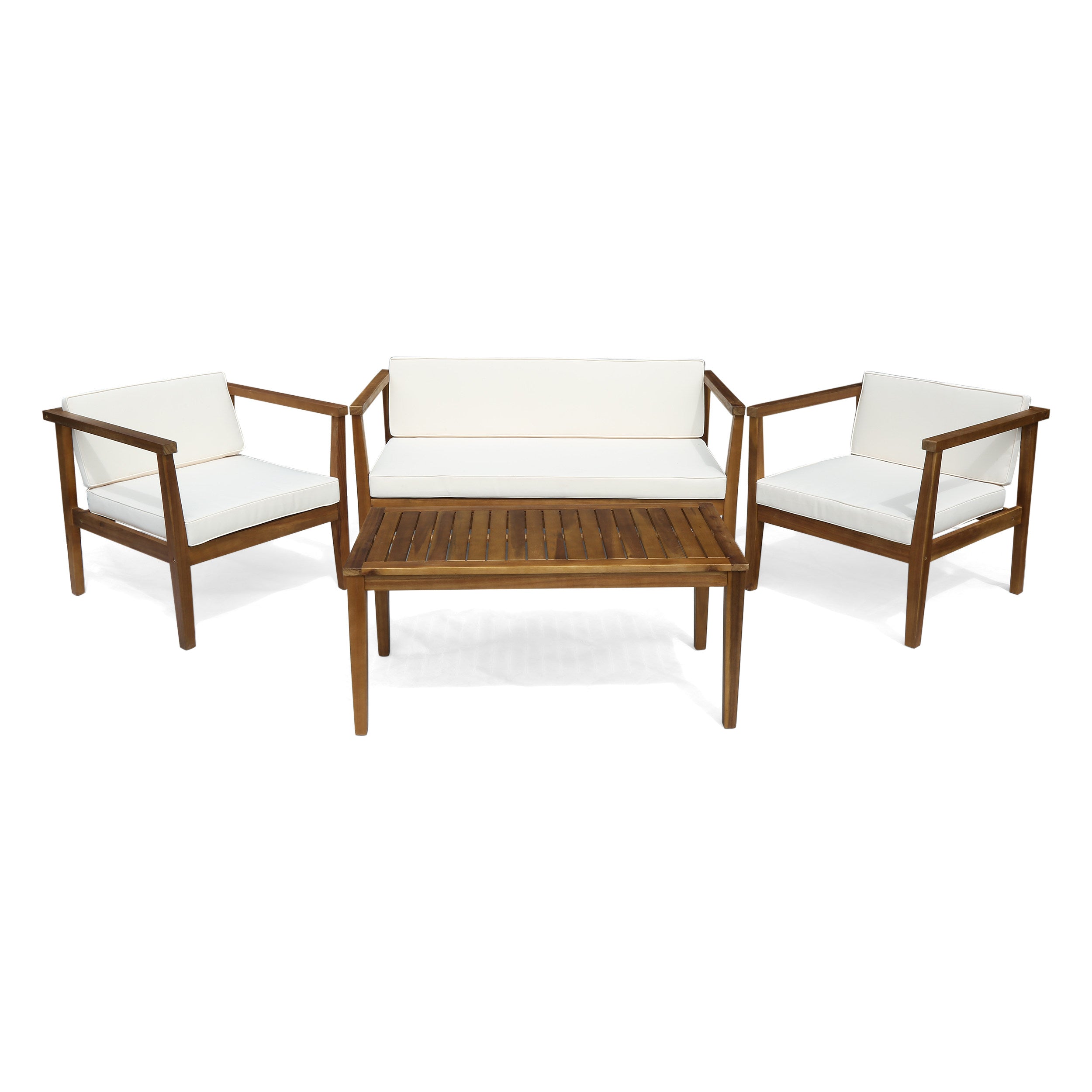 Maddox Outdoor 4-Seater Acacia Wood Chat Set with Coffee Table