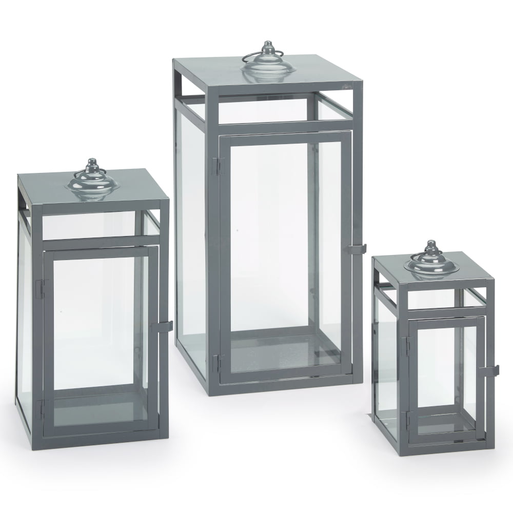 3pc Indoor/Outdoor Candle Lantern-Grey