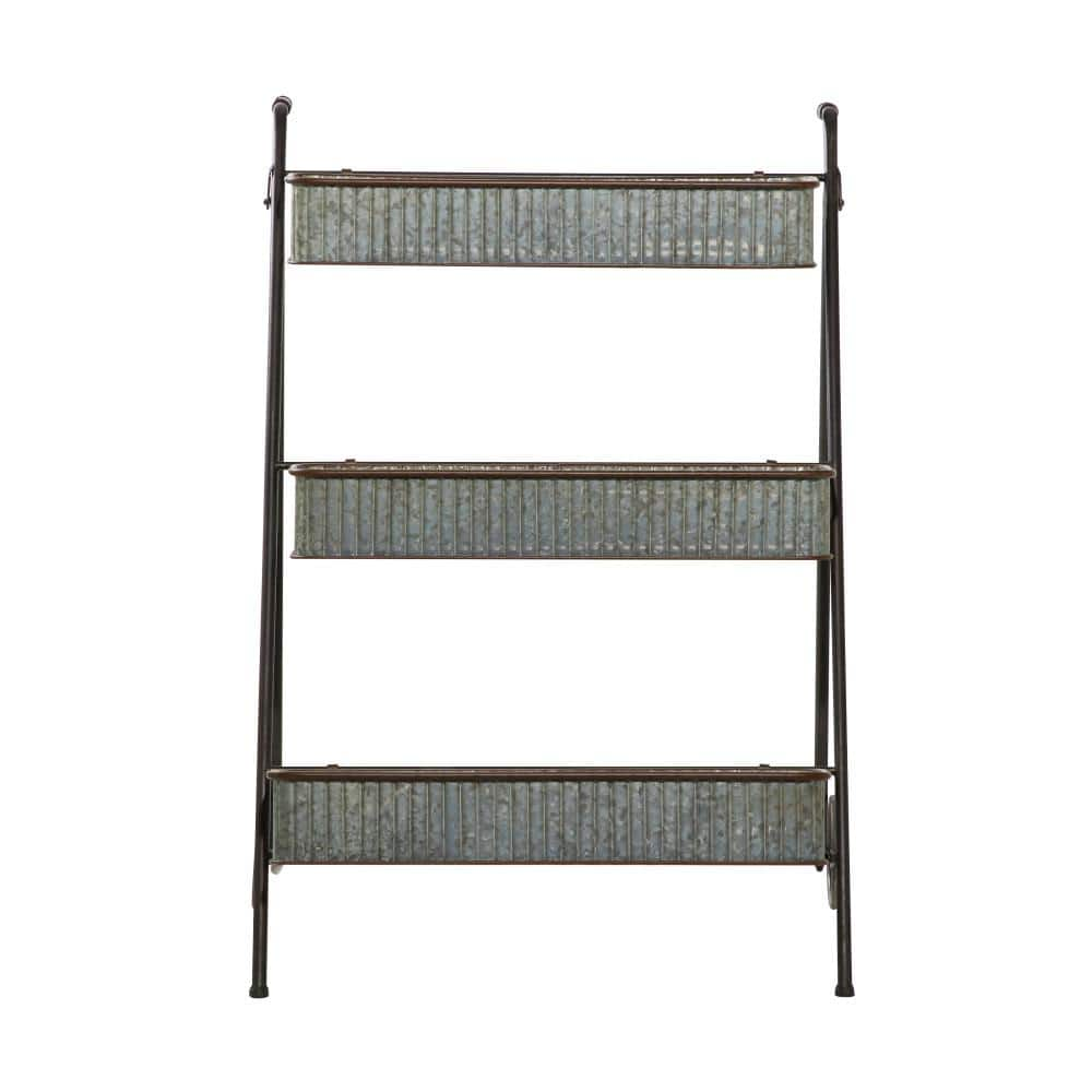 Litton Lane 37 in. Gray Metal Indoor Outdoor 2 Tier Plantstand 16436