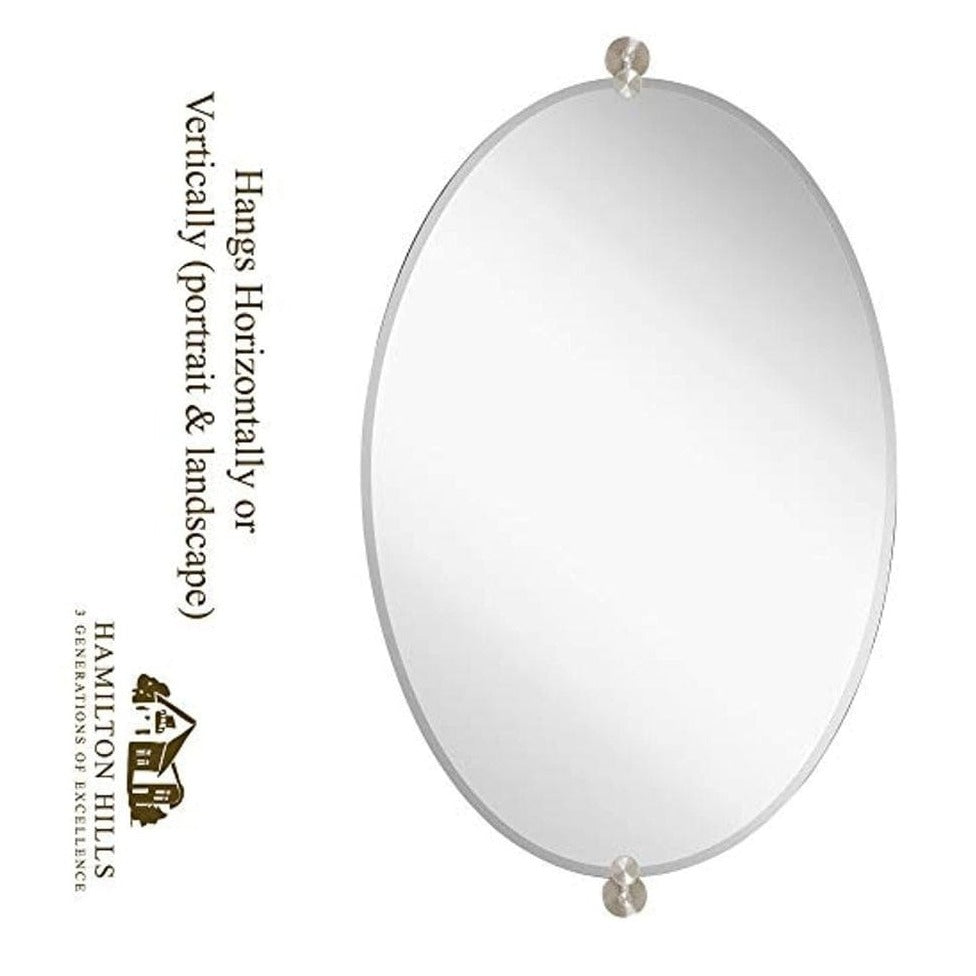 Large Pivot Oval Mirror with Brushed Chrome Wall Anchors 24