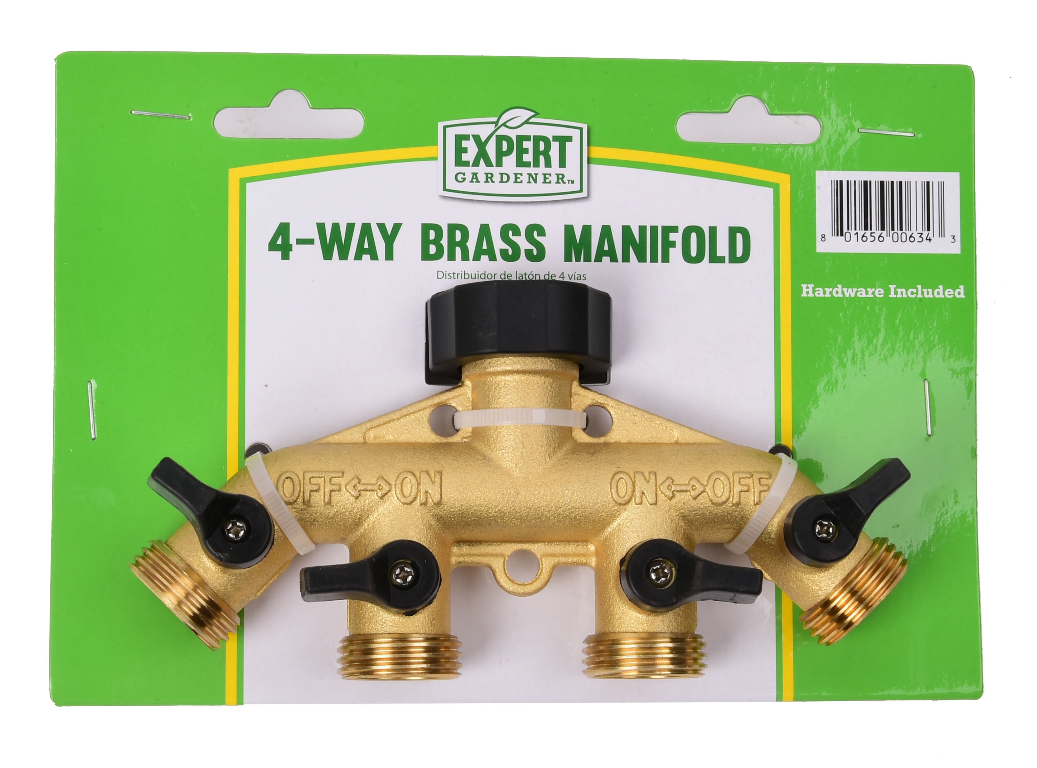 Expert Gardener Heavy-Duty 4-Way Brass Shut-off Hose Connector