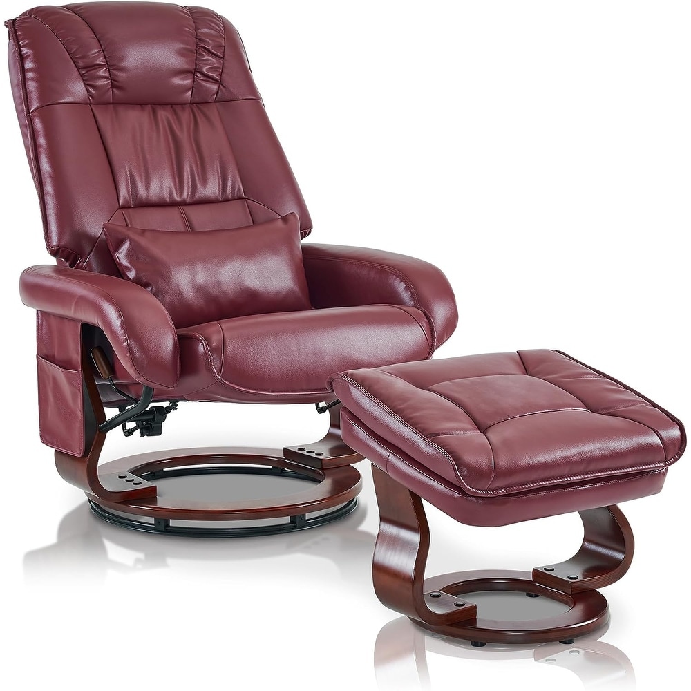 MCombo Swivel Recliners with Ottoman  Vibration Massage TV Chairs  Ergonomic Lounge Chair for Living Room  Faux Leather 4877