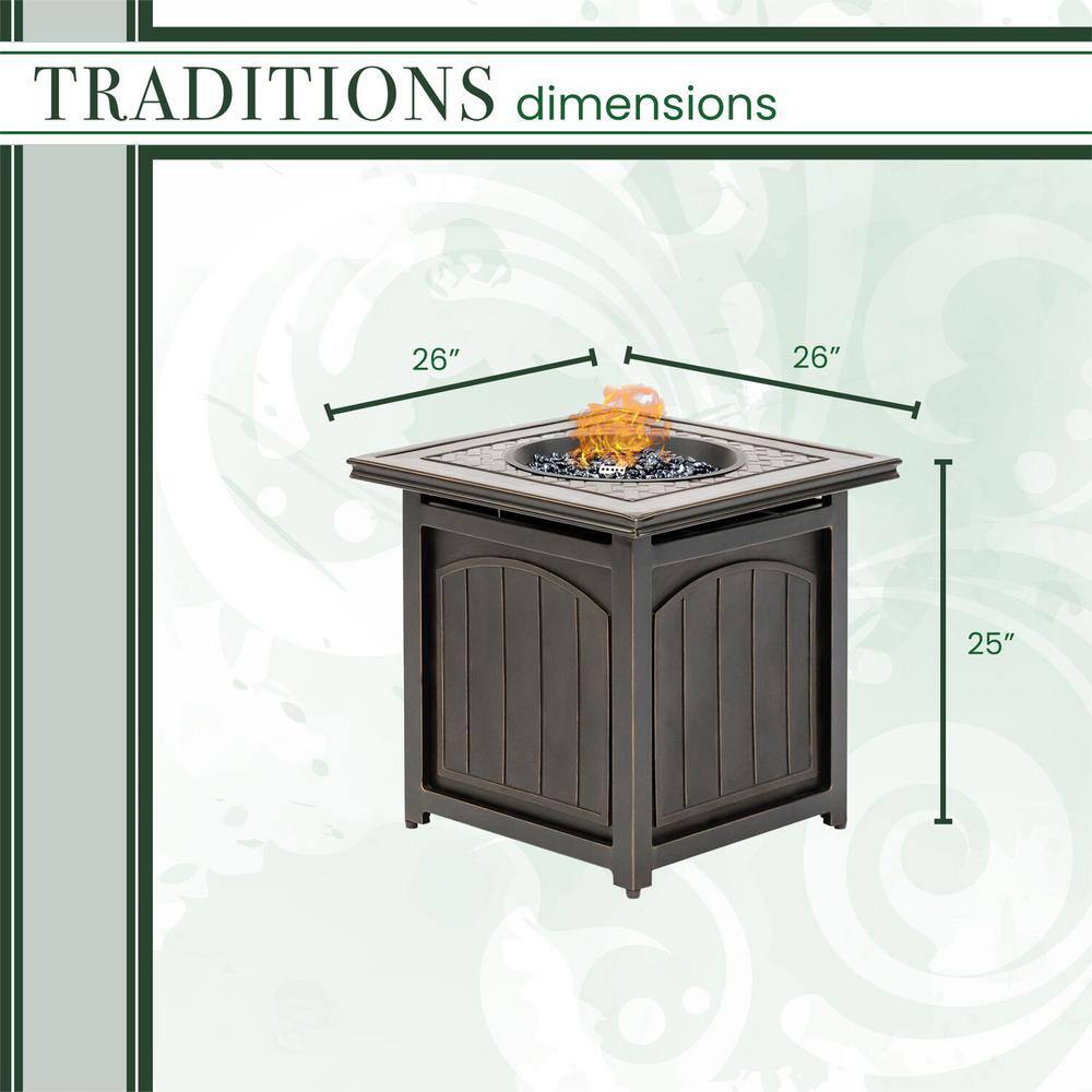 Hanover Traditions 26 in. Square Aluminum Outdoor Side Table with Fire Pit and Burner Lid TRAD26SQFP