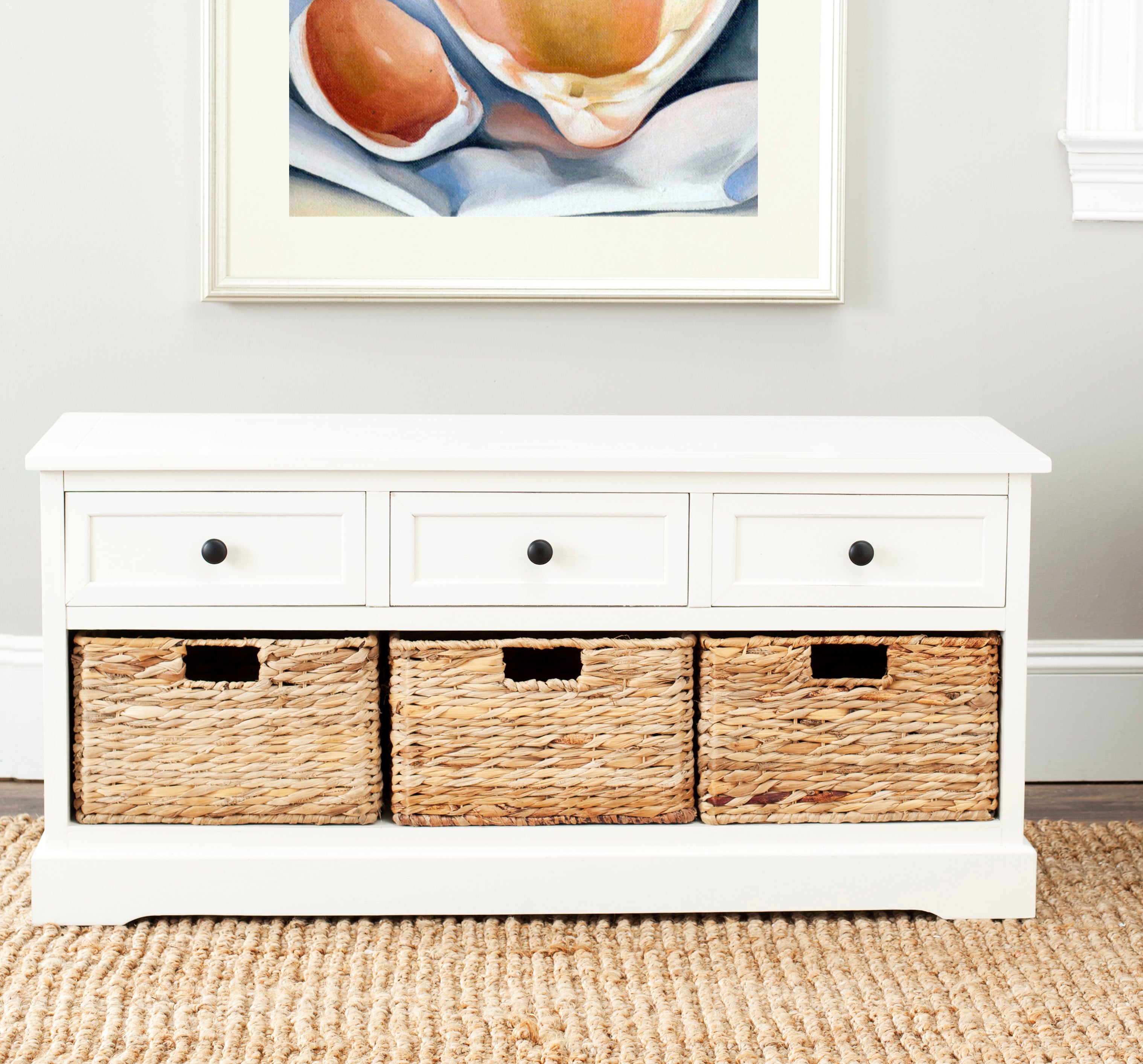 Safavieh Damien Storage Bench with 3 Wicker Baskets and 3 Drawers