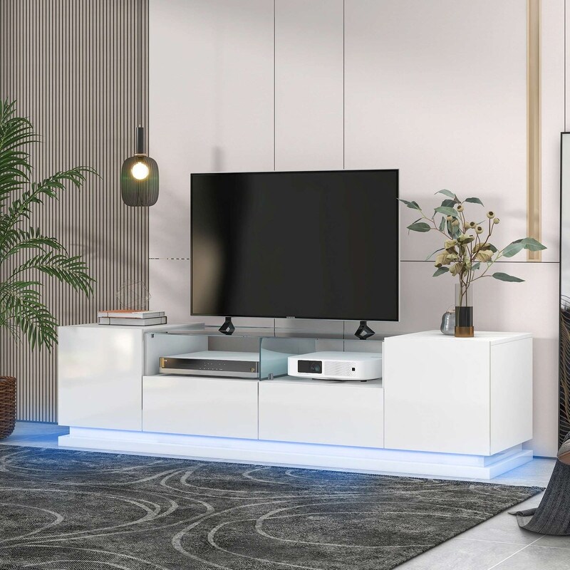 Modern High Gloss TV Stand with Tempered Glass