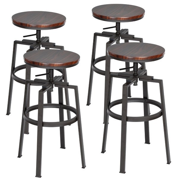 Homy Casa Swivel Walnut Adjustable Height Bar Stool (Set of 4)