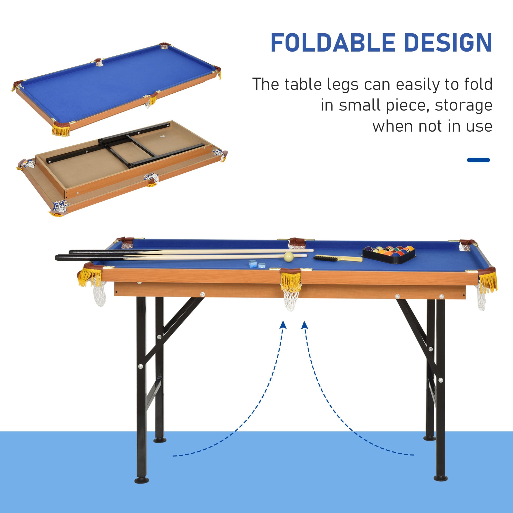 Soozier 55 In. Portable Folding Billiards Table Game Pool Table for Kids Adults with Cues, Ball, Rack, Brush, Chalk