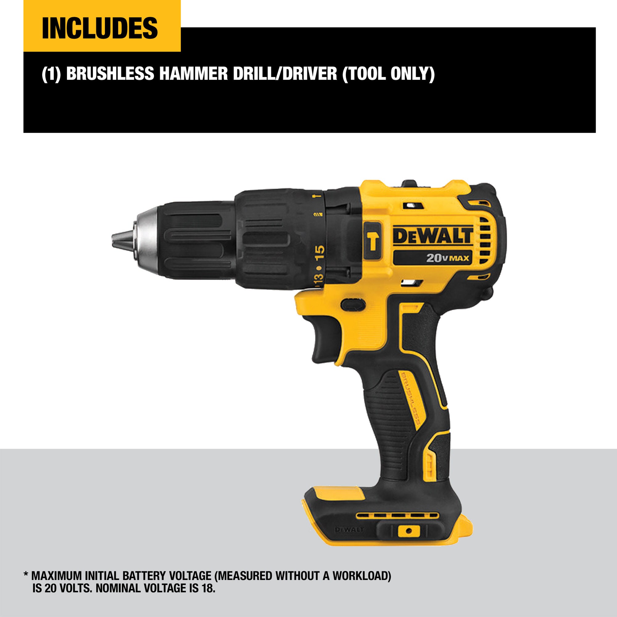 DEWALT DCD778B 1/2-in 20-volt Max-Amp Variable Speed Brushless Cordless Hammer Drill