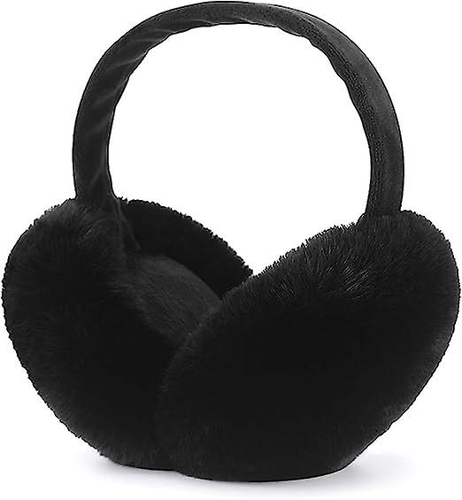 Winter Ear Muffs Faux Fur Warm Earmuffs Cute Foldable Outdoor Ear Warmers For Women Girlsblack