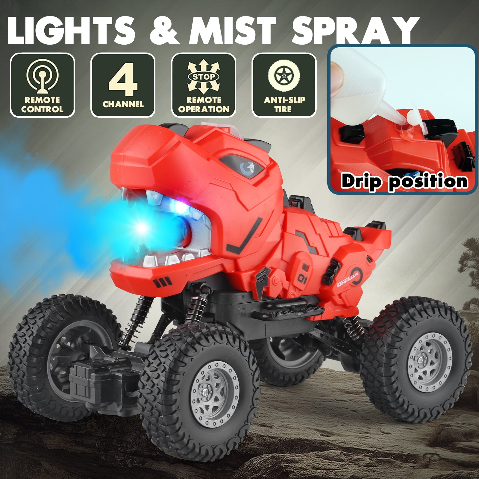 Dinosaur Remote Control Car Monster Trucks RC Car Toys for Boys Kids and Toddlers 1:16 Scale Christmas Brithday Gifts