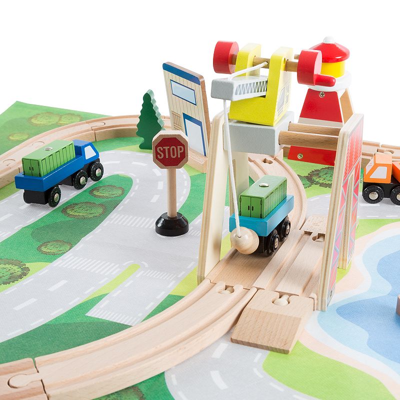 Hey! Play! Wooden Train Set with Play Mat